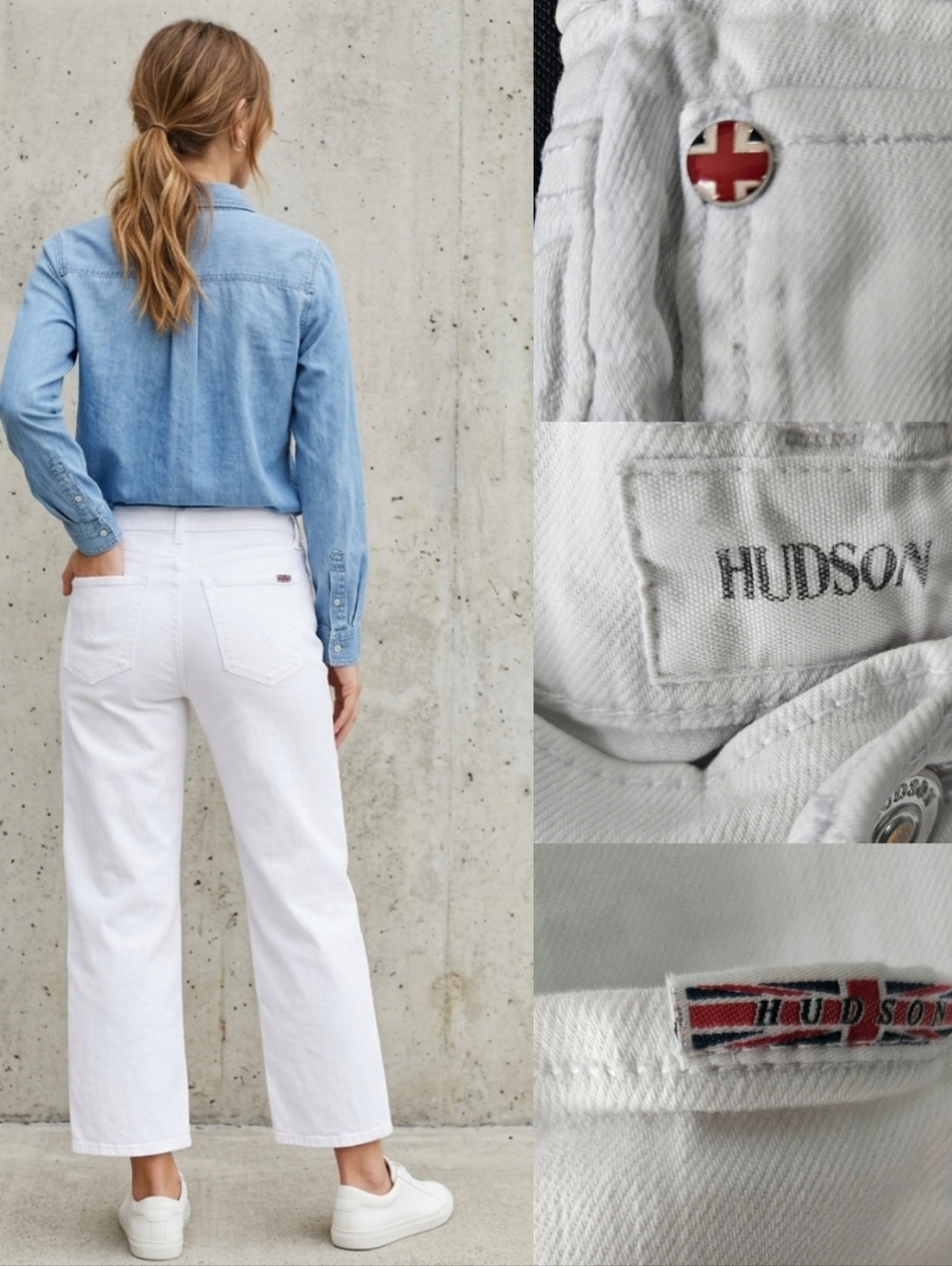 Hudson Jeans Noa High Rise Straight Wide Leg White Denim Size 31